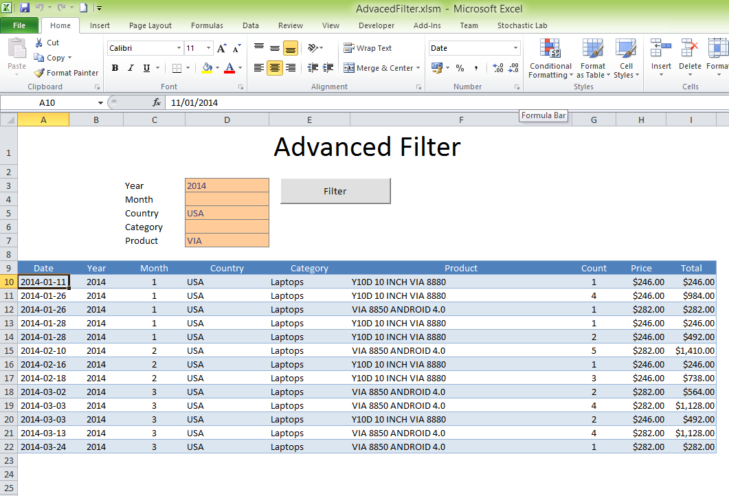 advanced filter excel template