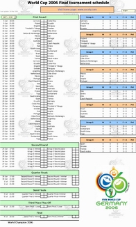 World Cup 2006 Tournament Calendar to keep track of games and predict winners