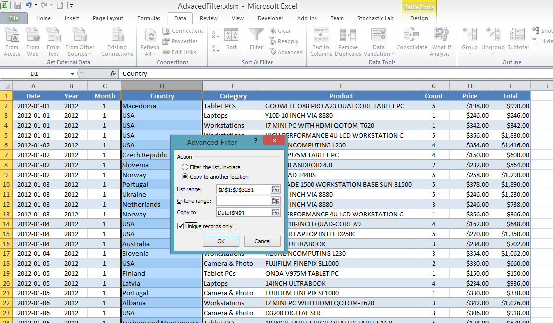 Institut Mellem Stejl Advanced Filter Excel Template - Excel VBA Templates