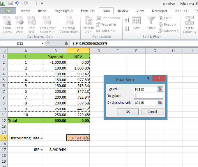 How To Use Goal Seek In Excel For Irr Tons Of How To