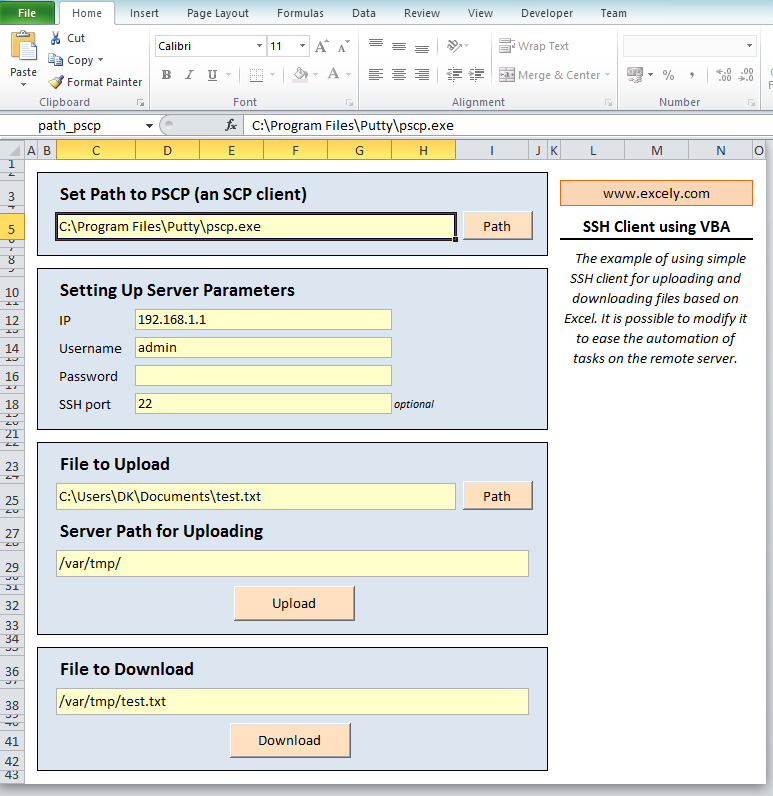 SSH Client using VBA - Excel VBA Templates